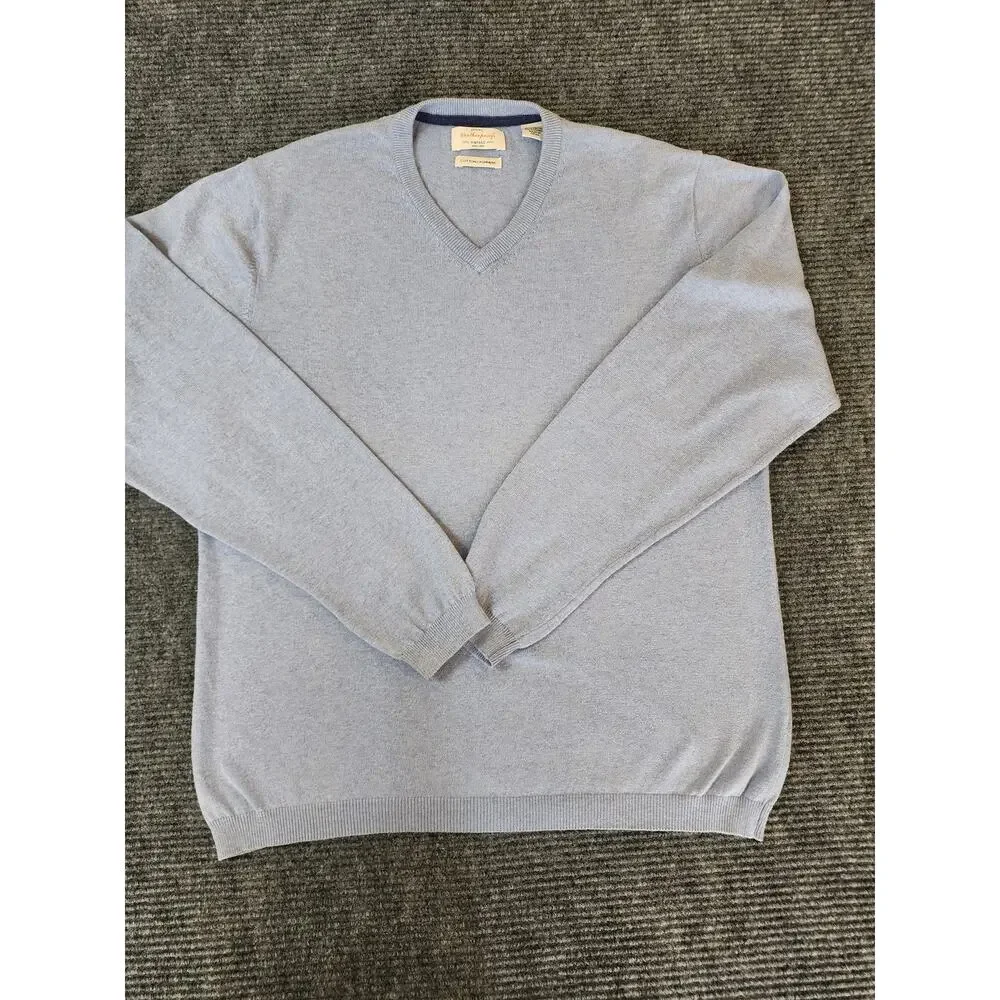 Vintage Weatherproof Cotton Cashmere V-Neck Sweater Men's Size Large Blue